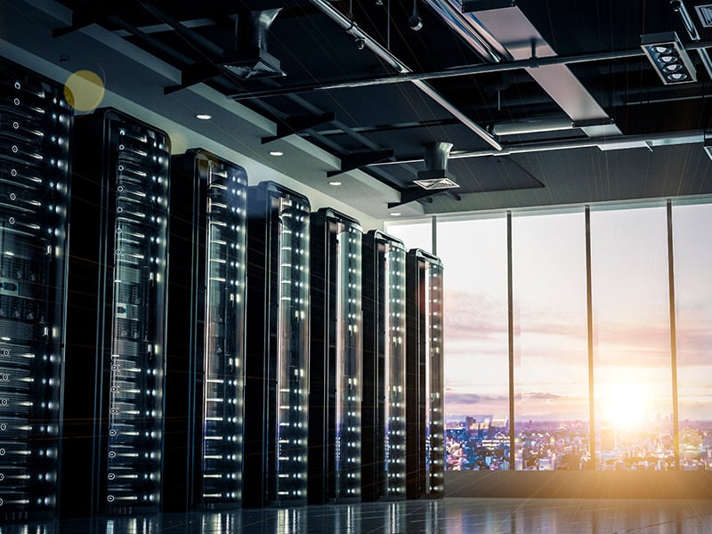 Network servers racks with skyline